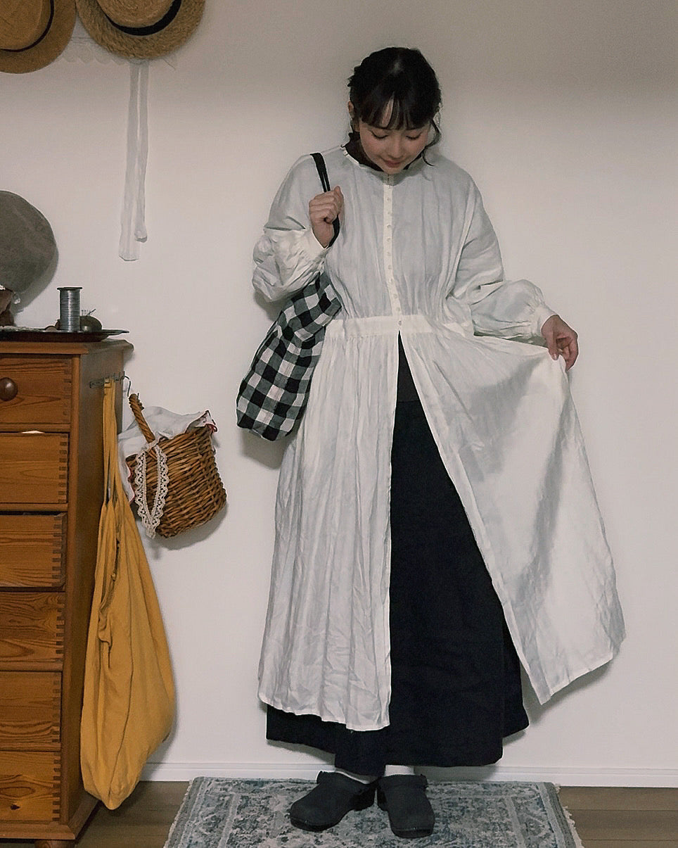 NEW】Linen Open Gather Dress リネン100% オープンギャザードレス