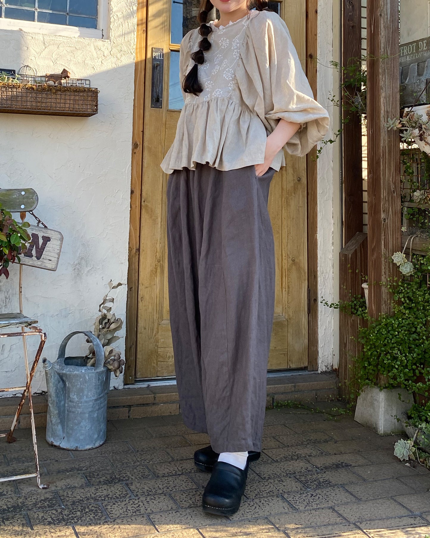 Linen Volume Sleeve Blouse