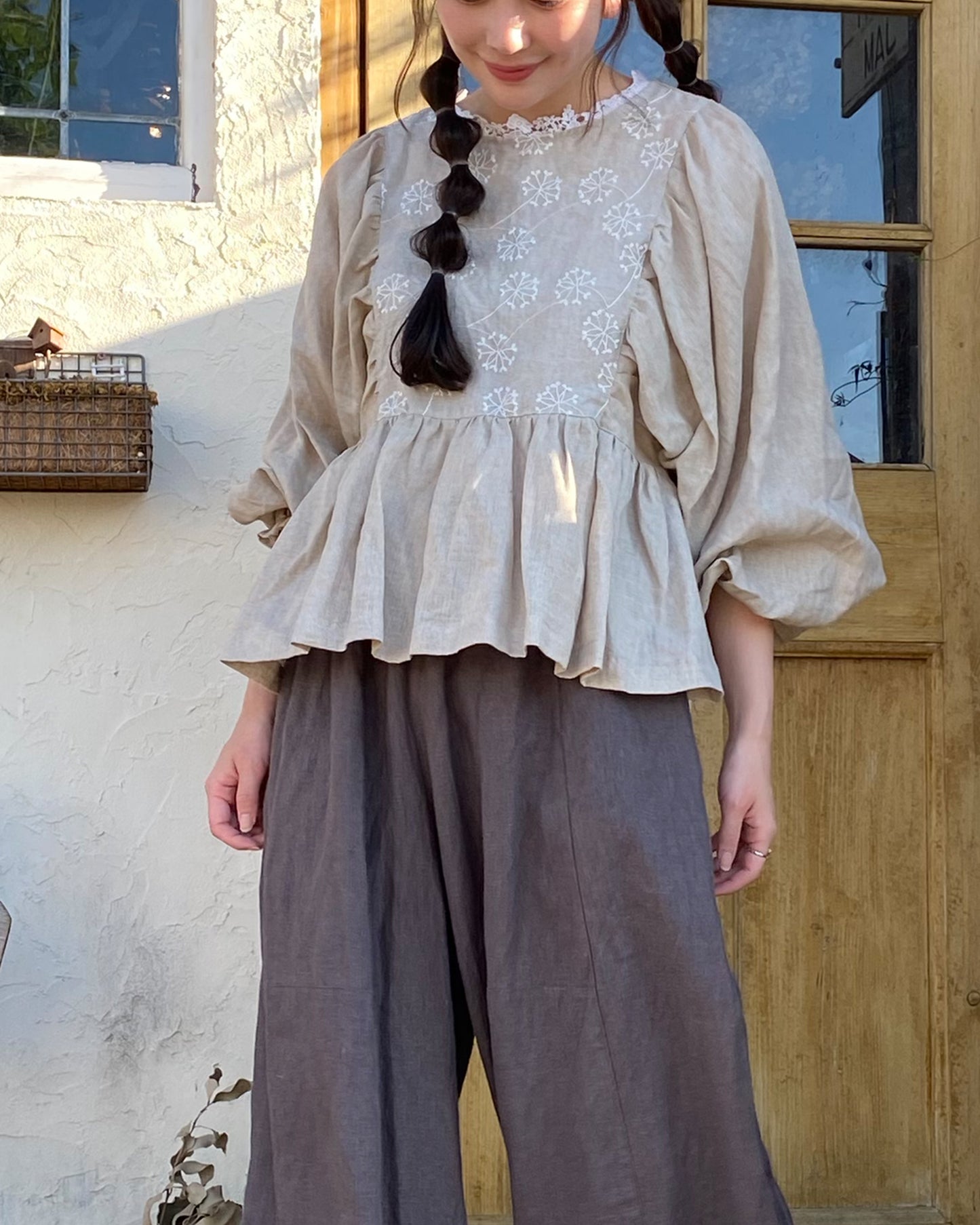 Linen Volume Sleeve Blouse