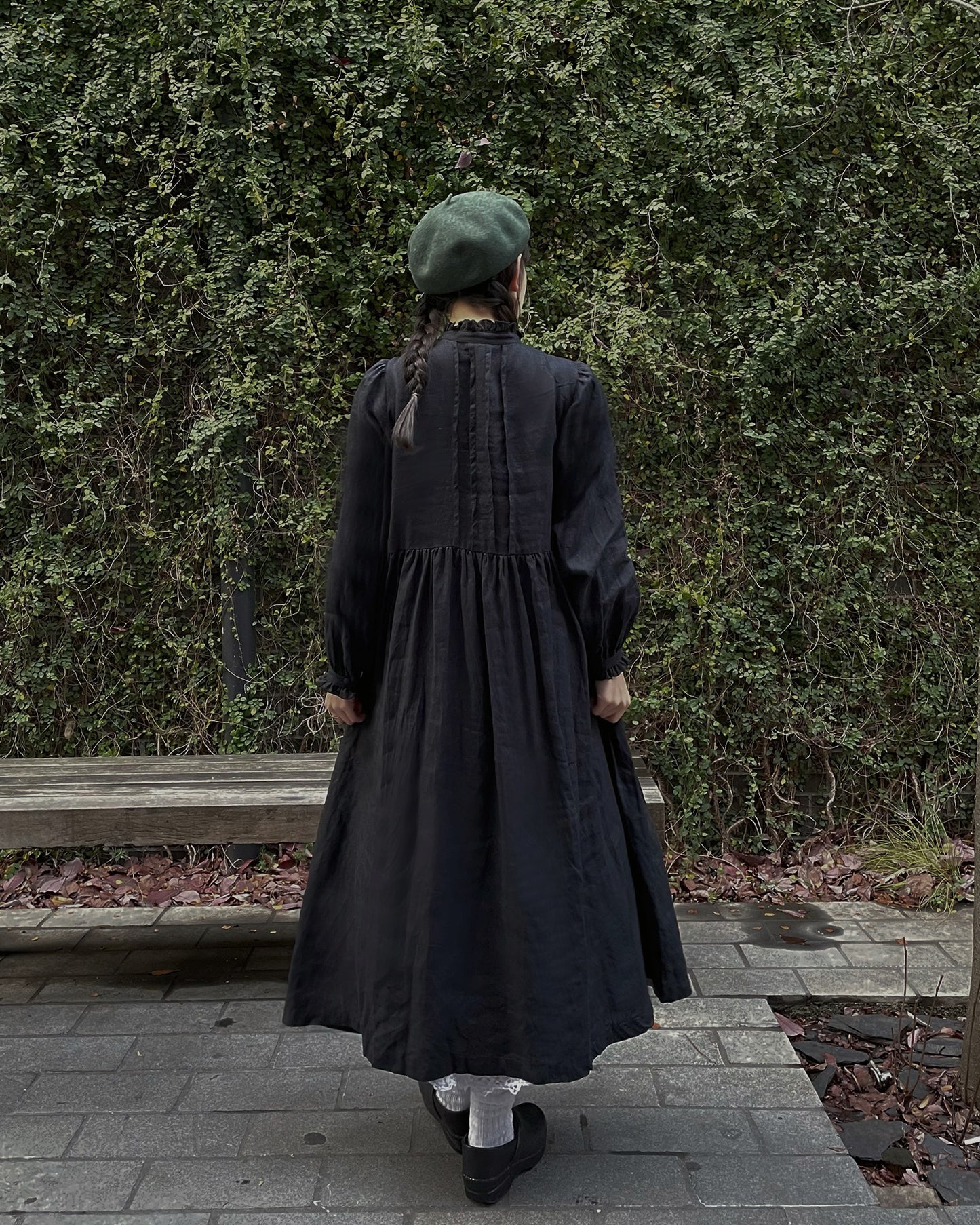 Frill Stand Collar Tuck Dress