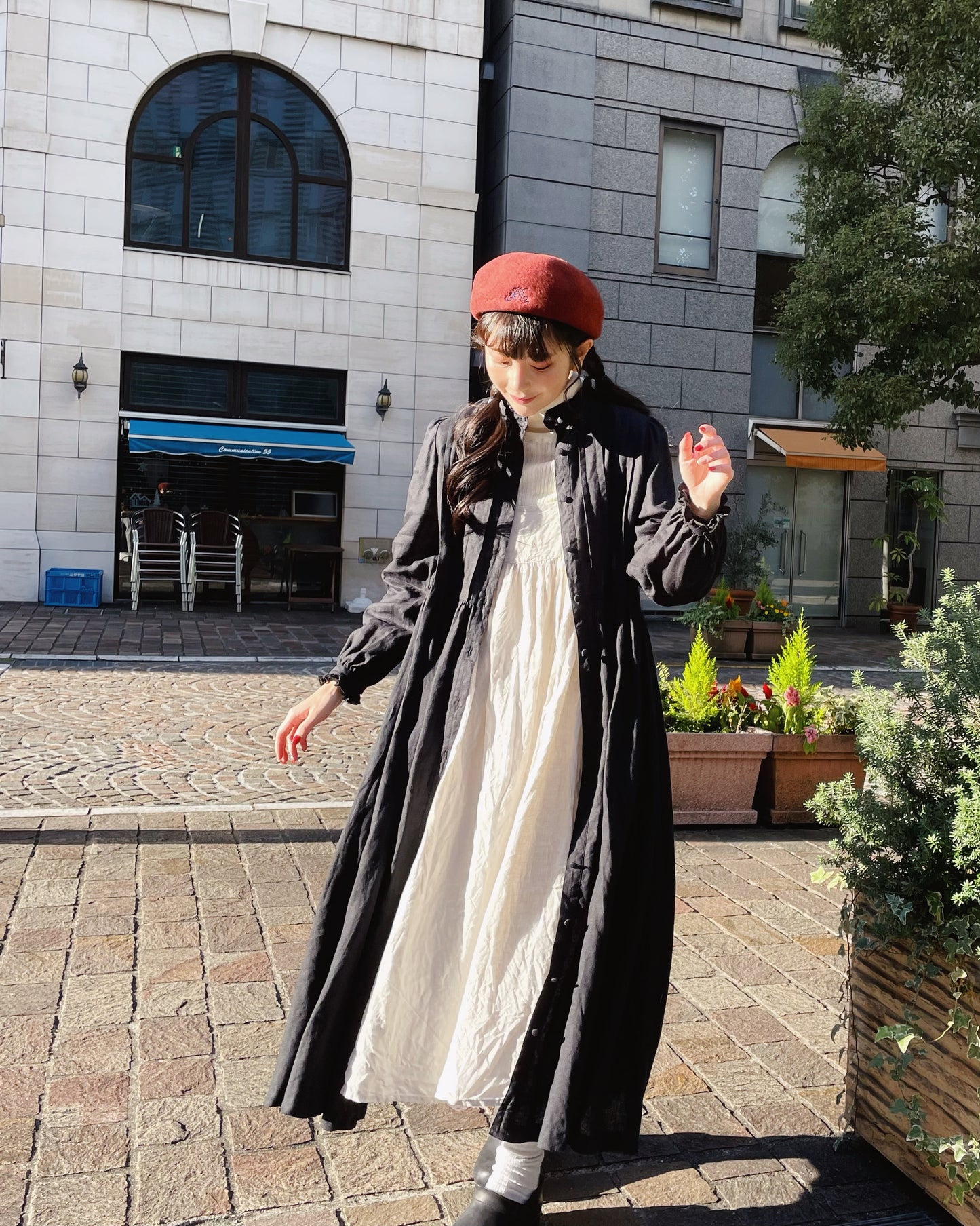 Frill Stand Collar Tuck Dress