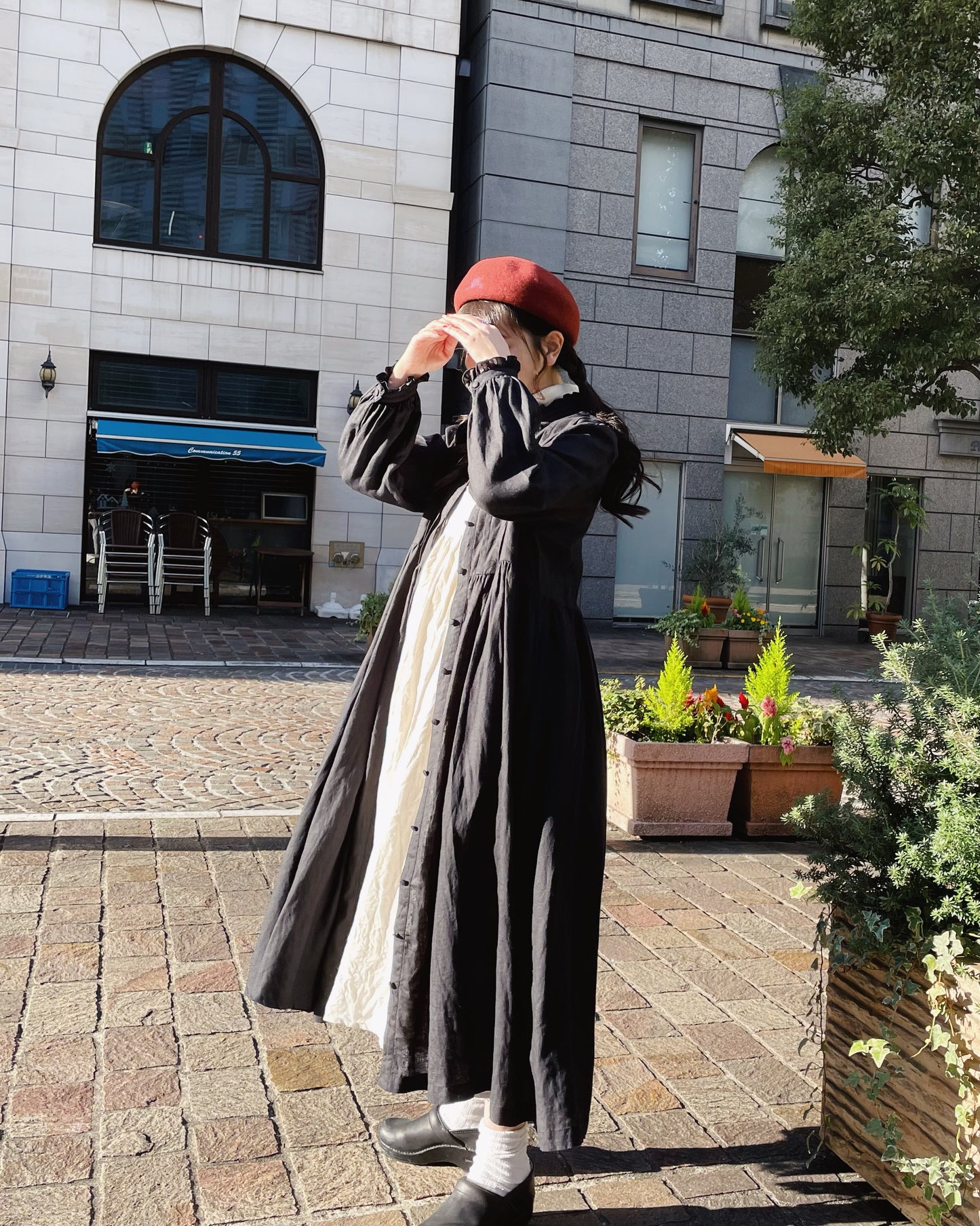 Frill Stand Collar Tuck Dress