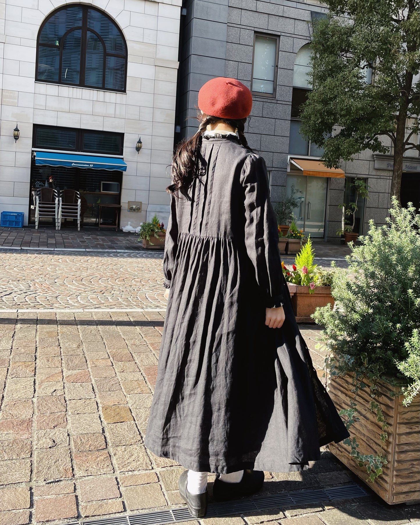 Frill Stand Collar Tuck Dress