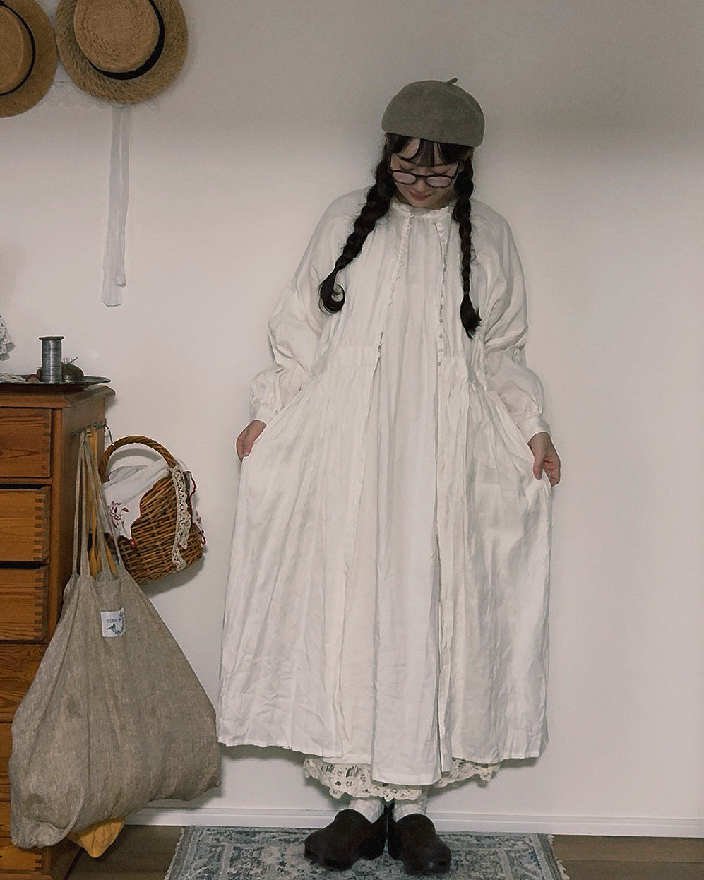 NEW】Linen Open Gather Dress リネン100% オープンギャザードレス