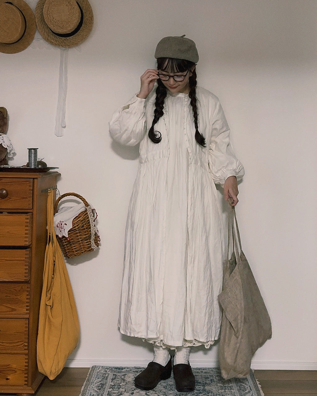 NEW】Linen Open Gather Dress リネン100% オープンギャザードレス