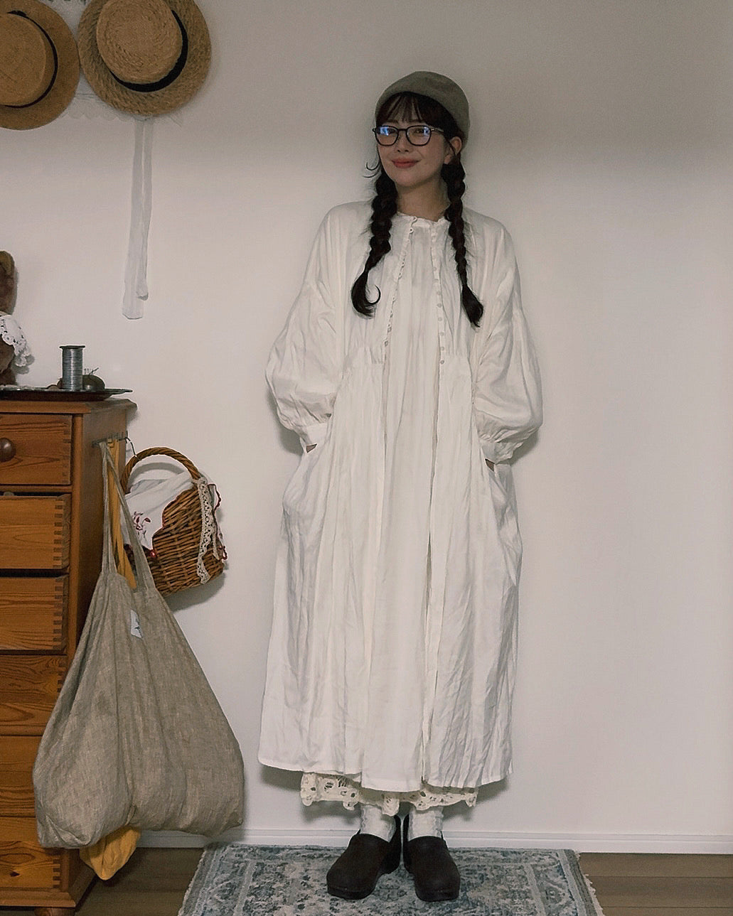 ADORE 半袖ロングワンピース サックスブルー 38 リネン ADORE 半袖