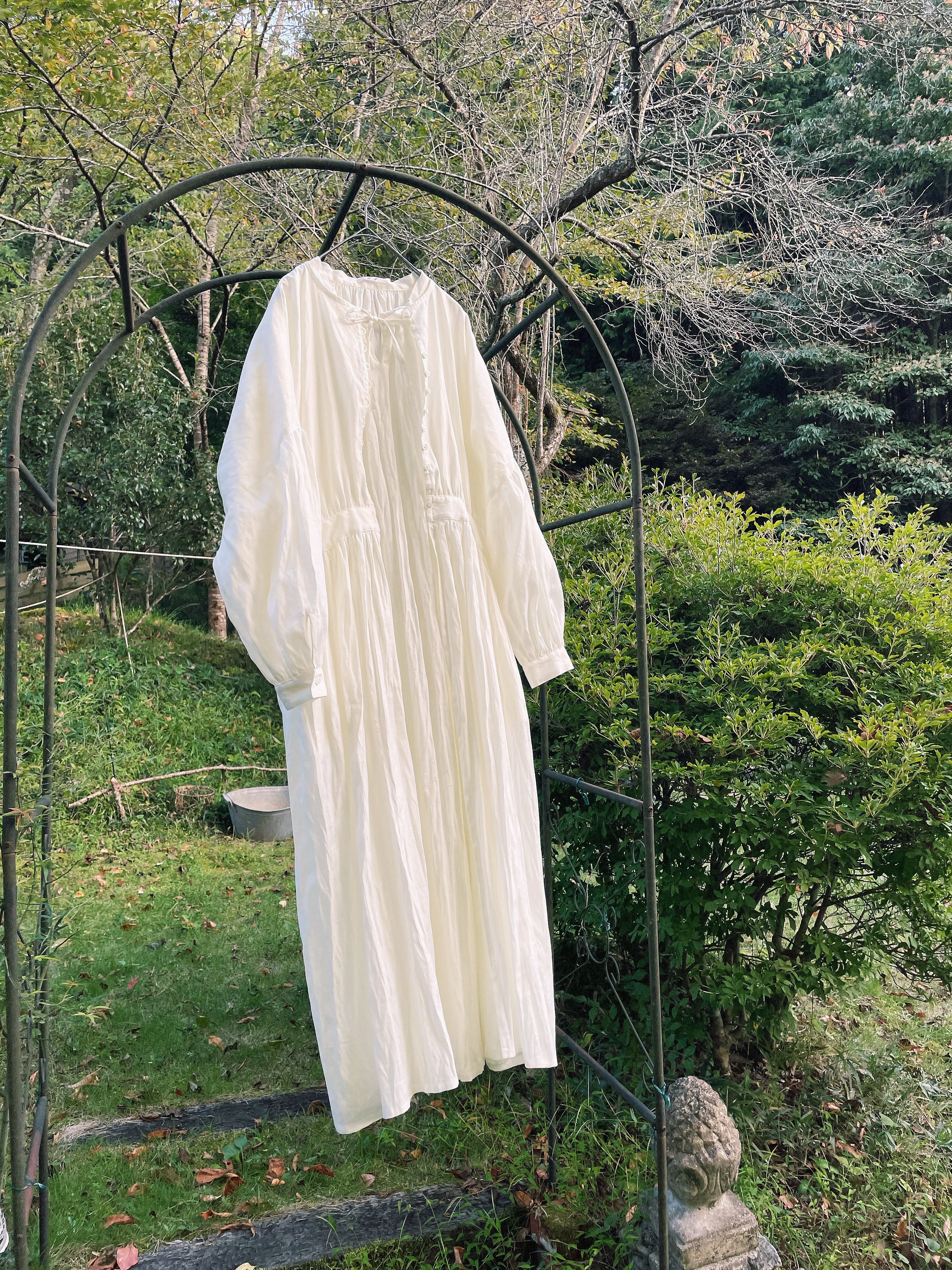 NEW】Linen Open Gather Dress リネン100% オープンギャザードレス