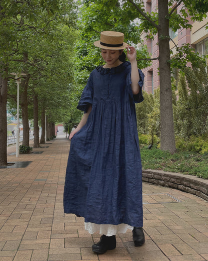 "HEARDMANS LINEN" Frill Collar Dress